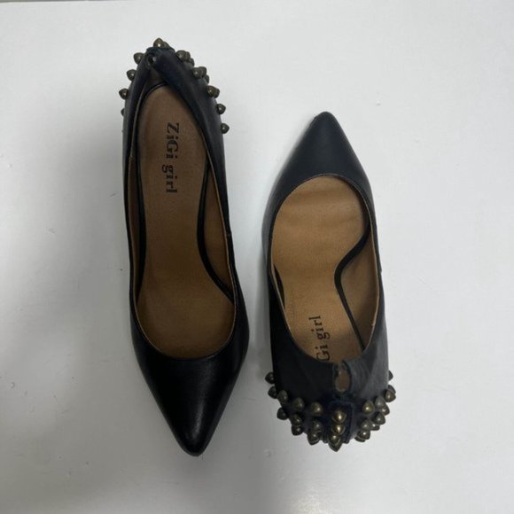 Zigi Girl Pump Heels Women 6.5 Black Slip On Studded Stiletto Leather - Picture 8 of 8